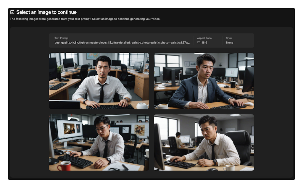 Stable Video会先创建四张图片供选择