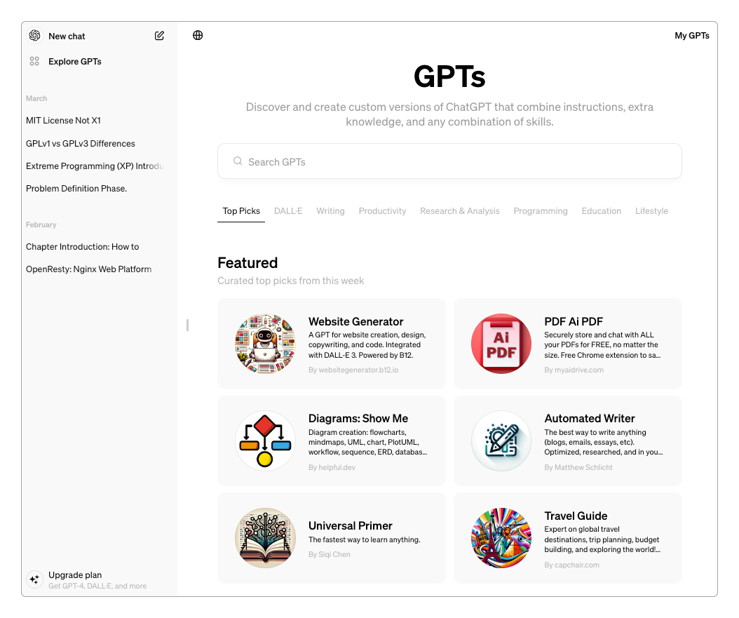 OpenAI官方发布的GPTs