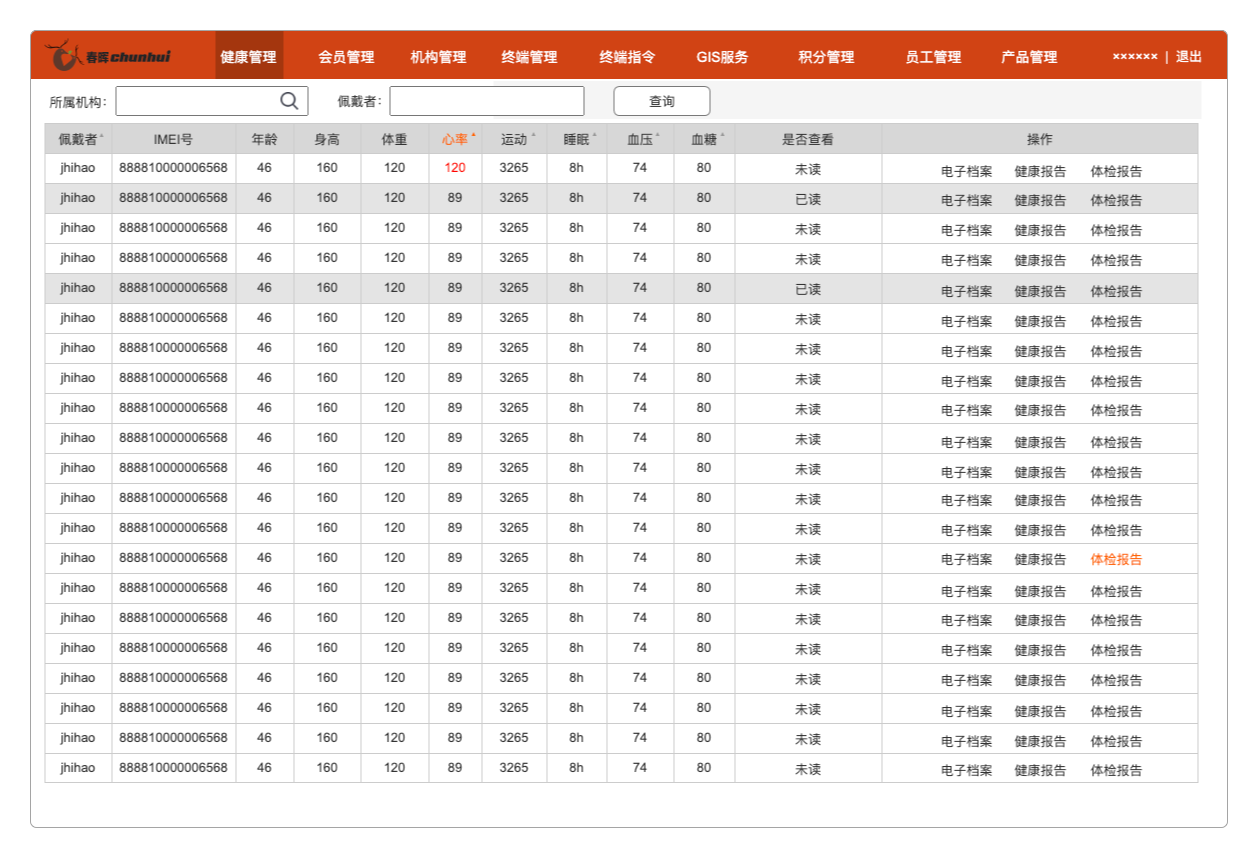全部健康数据列表